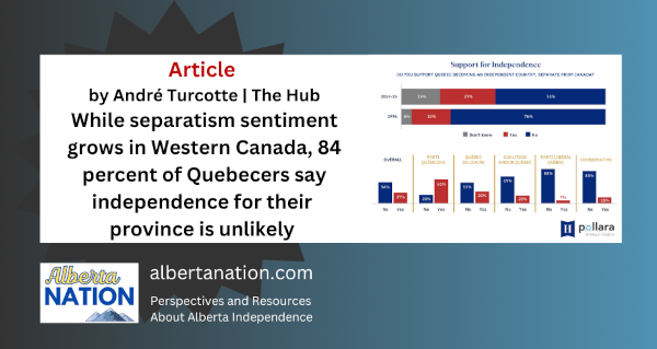 Article | André Turcotte | The Hub | While separatism sentiment grows in Western Canada, 84 percent of Quebecers say independence for their province is unlikely 