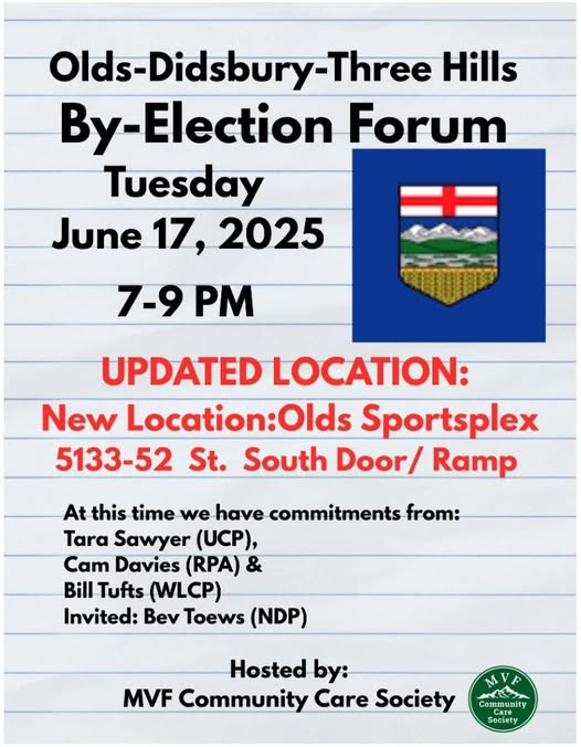 Event | Hosted by MVF Community Care Society | Olds-Didsbury-Three Hills By-Election Forum