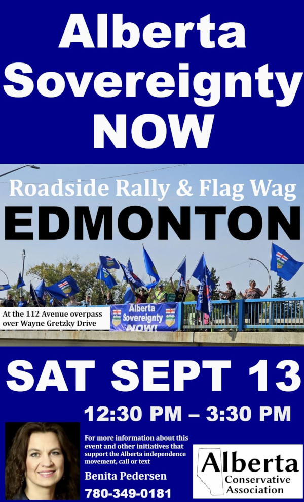 Event Rally | September 13 | Edmonton | Alberta Sovereignty NOW | Roadside Rally and Flag Wag Organized by Benita Pedersen